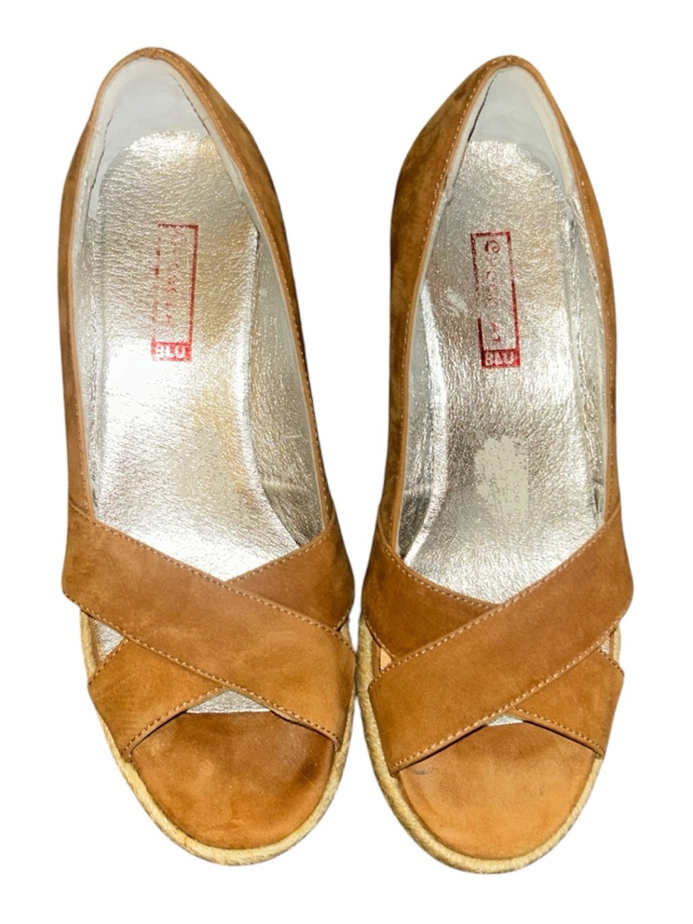 Chocolat Blu Suede Peep-Toe Wedge Sandals size 6